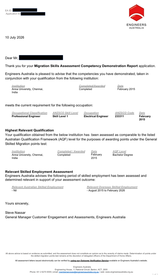 Engineer reviewing Migration Skills Assessment documents for CDR submission
