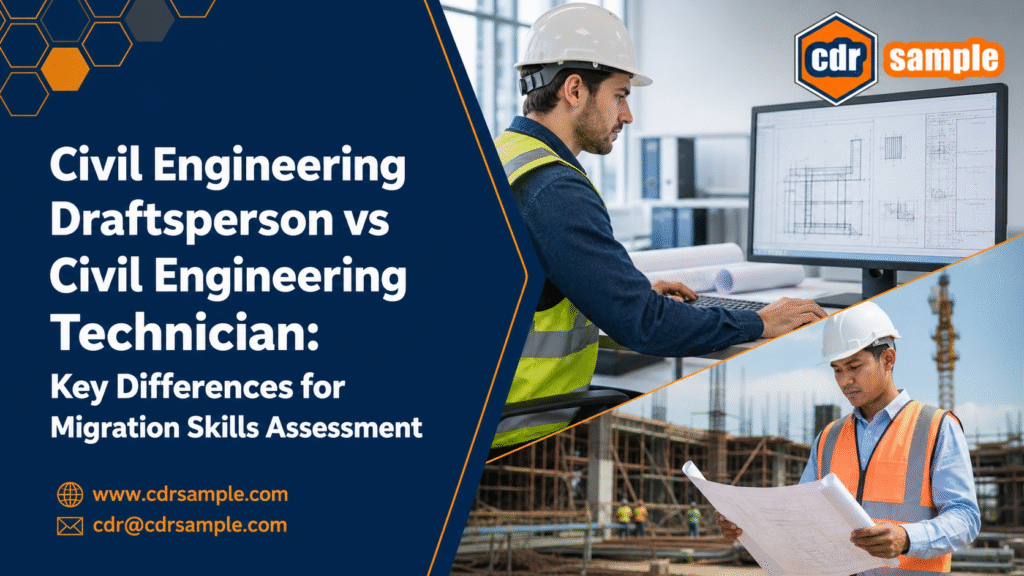A Civil Engineering Draftsperson and a Civil Engineering Technician collaborating on a construction site project.