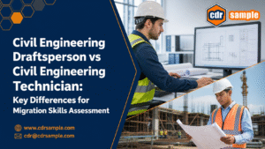 A Civil Engineering Draftsperson and a Civil Engineering Technician collaborating on a construction site project.