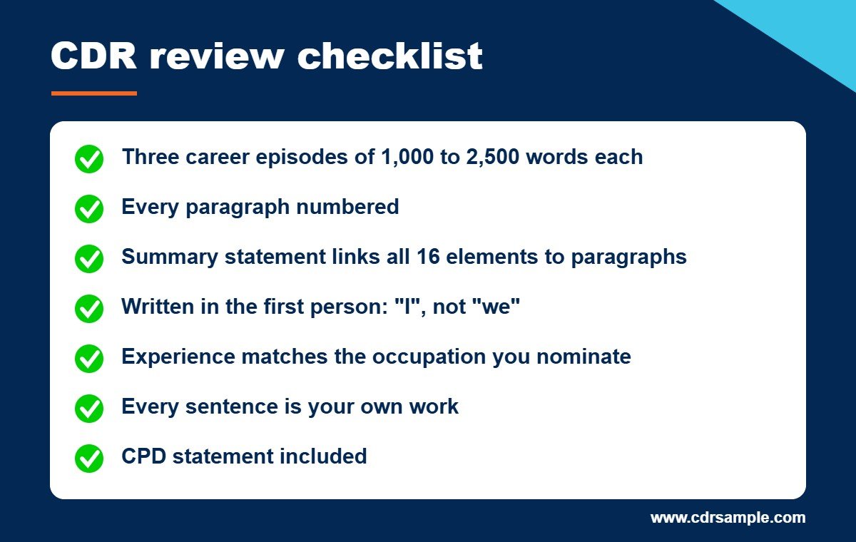 CDR review checklist before submitting to Engineers Australia